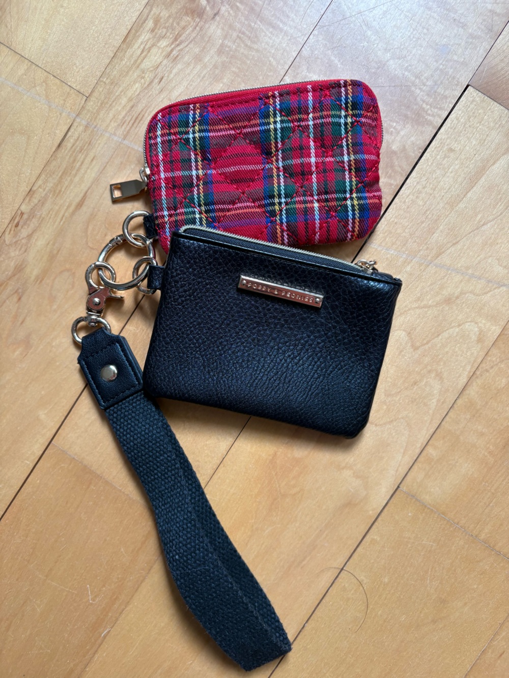 Poppy and Peonies Black and Red Tartan Wristlet